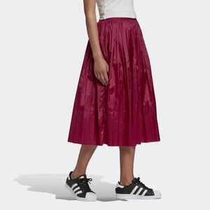 NWT Adidas logo tape PLEATED MIDI SKIRT Berry